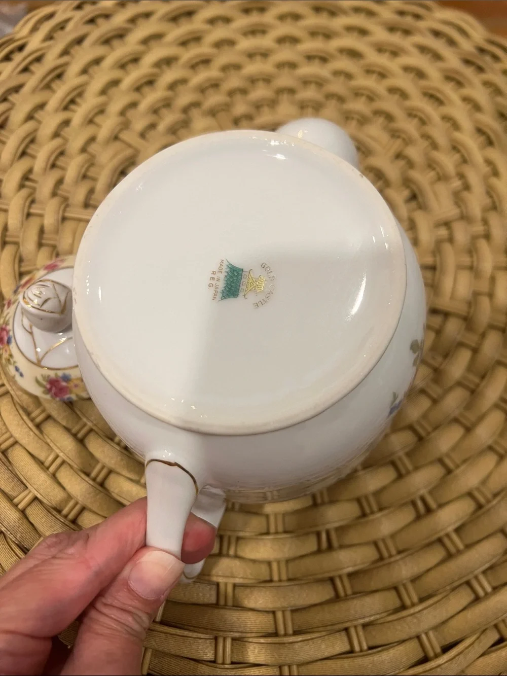 Vintage Gold Castle Floral Porcelain Mini Teapot with Gold Trim